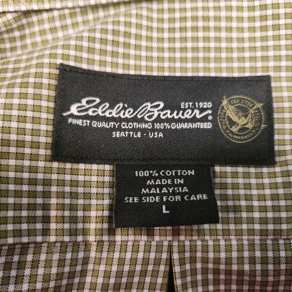 Eddie Bauer Green Check Long Sleeve Button-Up Shirt (Men’s L) - Picture 6 of 8